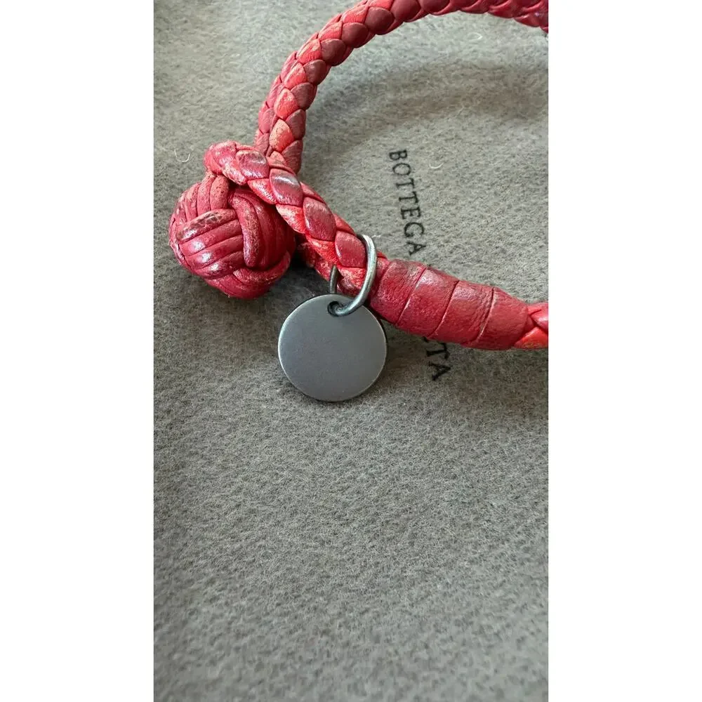 Authentic Bottega Veneta Mens Intrecciato Double Bracelet Red Lambskin Gunmetal